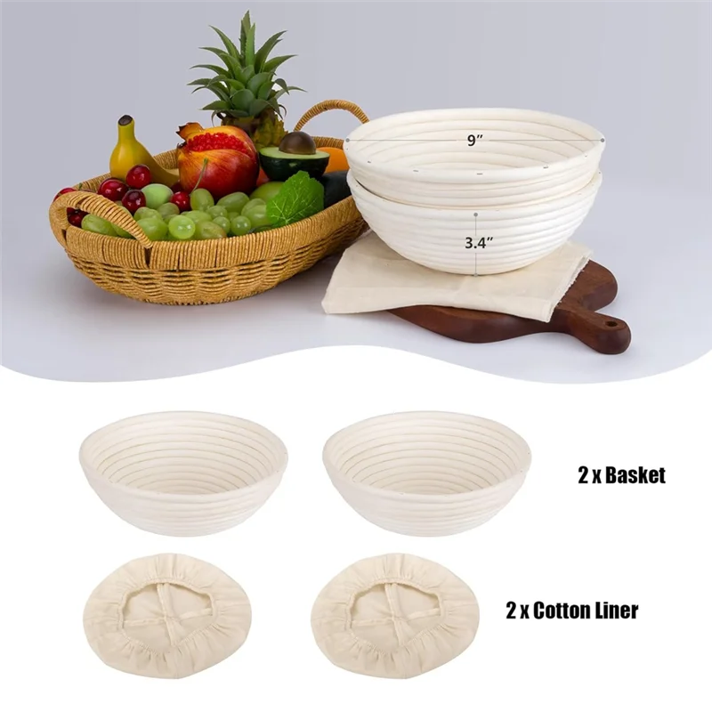 

Корзина для расстойки хлеба, круглая 9-дюймовая корзина для расстойки на закваске, миски ручной работы из ротанга с насадками для хлеба