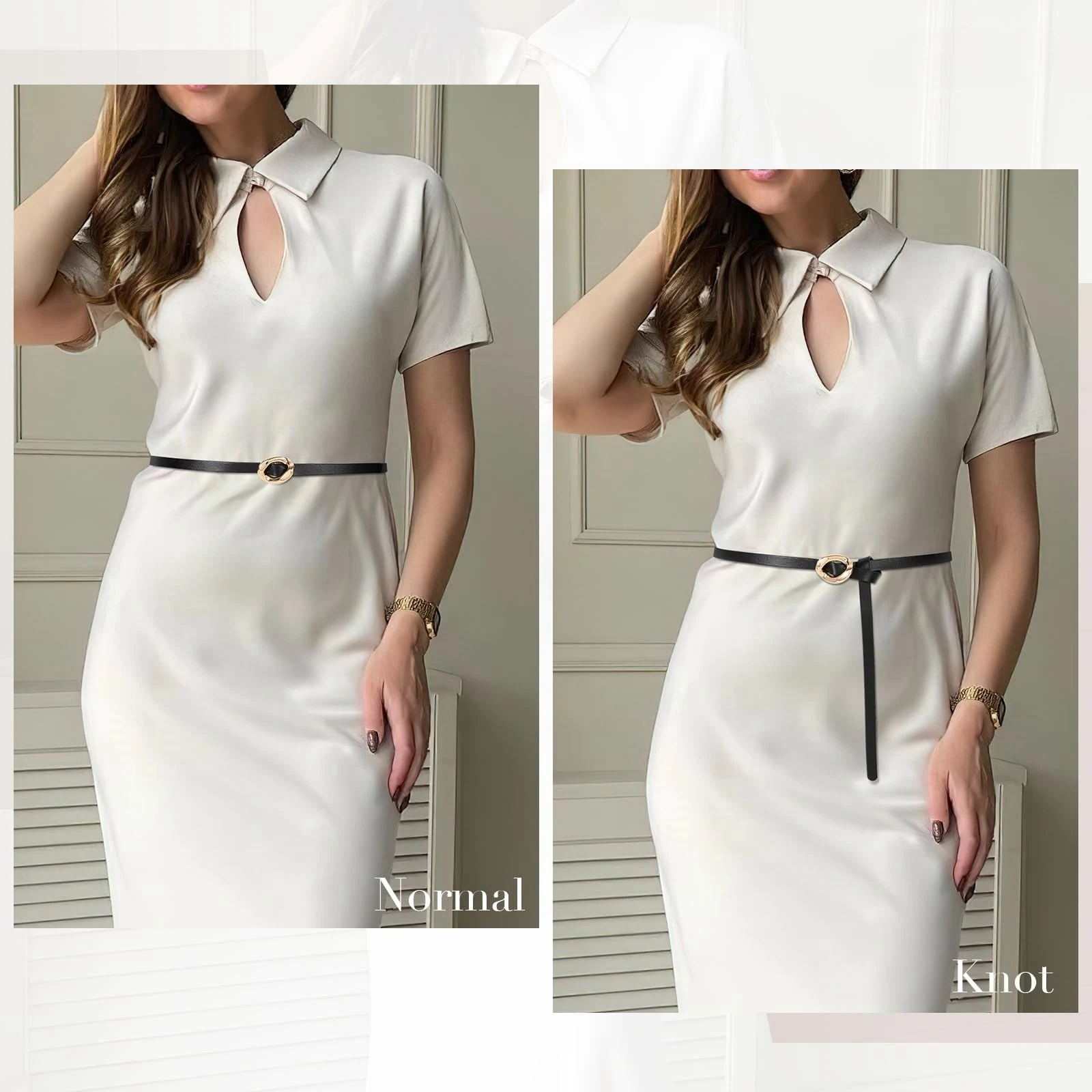 Cinto magro de nó ajustável feminino, cinto fino para camisa social, moda