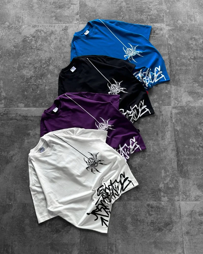 

Футболка с принтом паука в стиле граффити, уличная одежда в стиле хип-хоп, с круглым вырезом, коротким рукавом, повседневная, свободного кроя, для мужчин и женщин