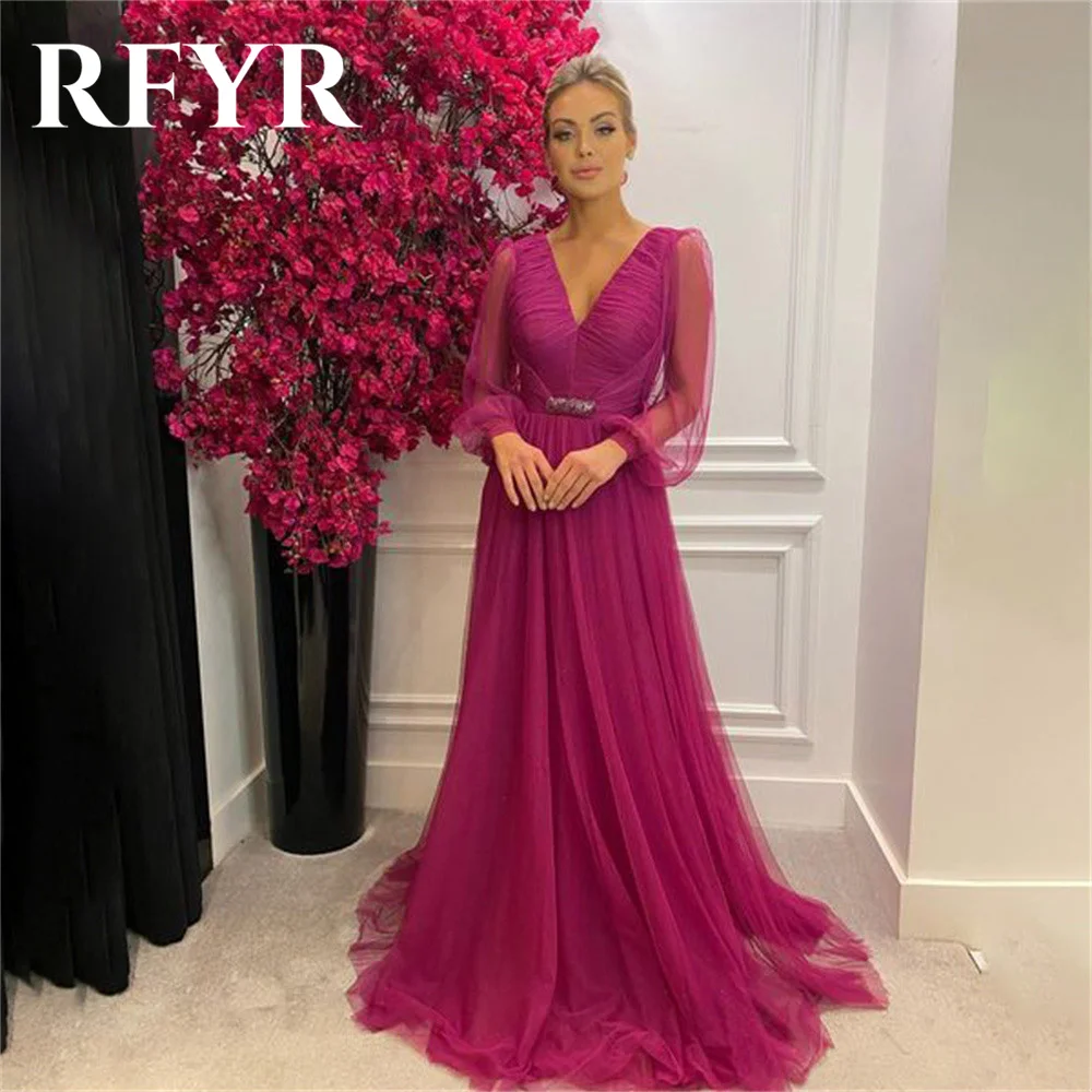 

RFYR Fuchsia Beach Formal Dresses Chiffion Party Dress For Wedding With Belt Special Occasion Dresses Zipper Back robe soirée