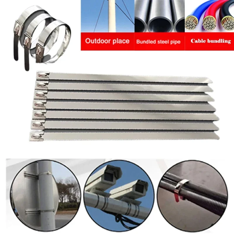 100PCS Stainless Steel Cable Ties, Self-locking High Temperature Resistant Metal Cable Ties, Buckle Type Wire-wound Locking Tool