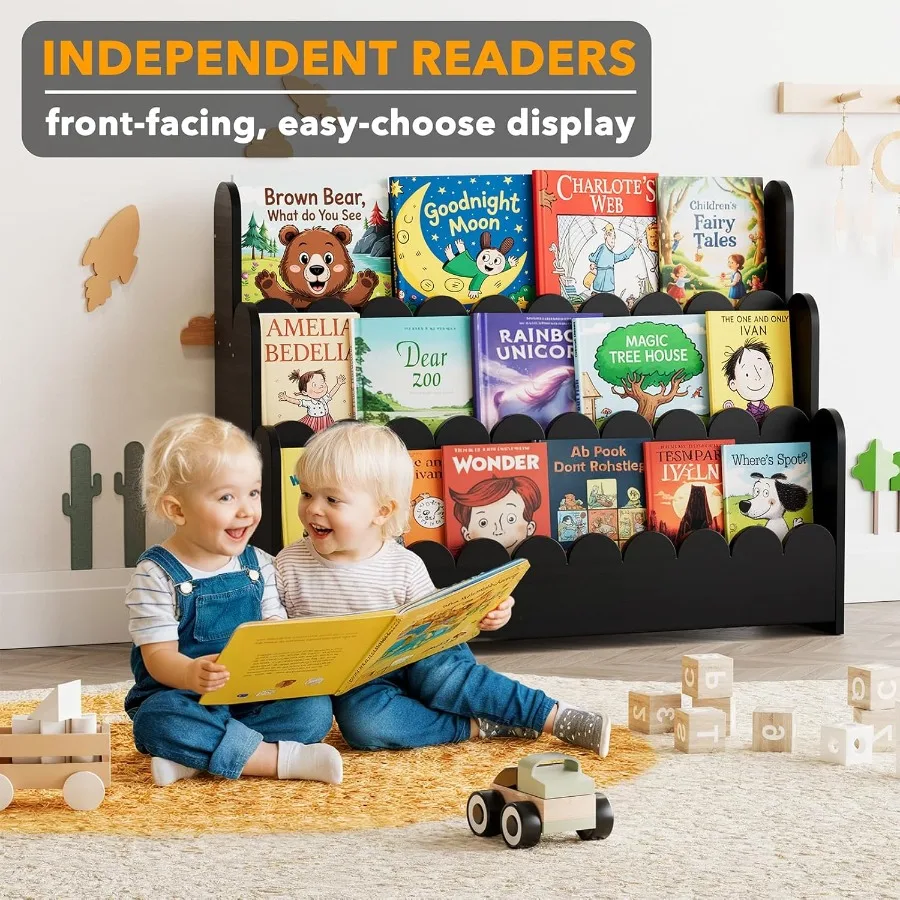 Estantería recortada de 3 camadas montessori, estante para livros de madeira, organizador, móveis de exibição para quartos, sala de jogos, nur