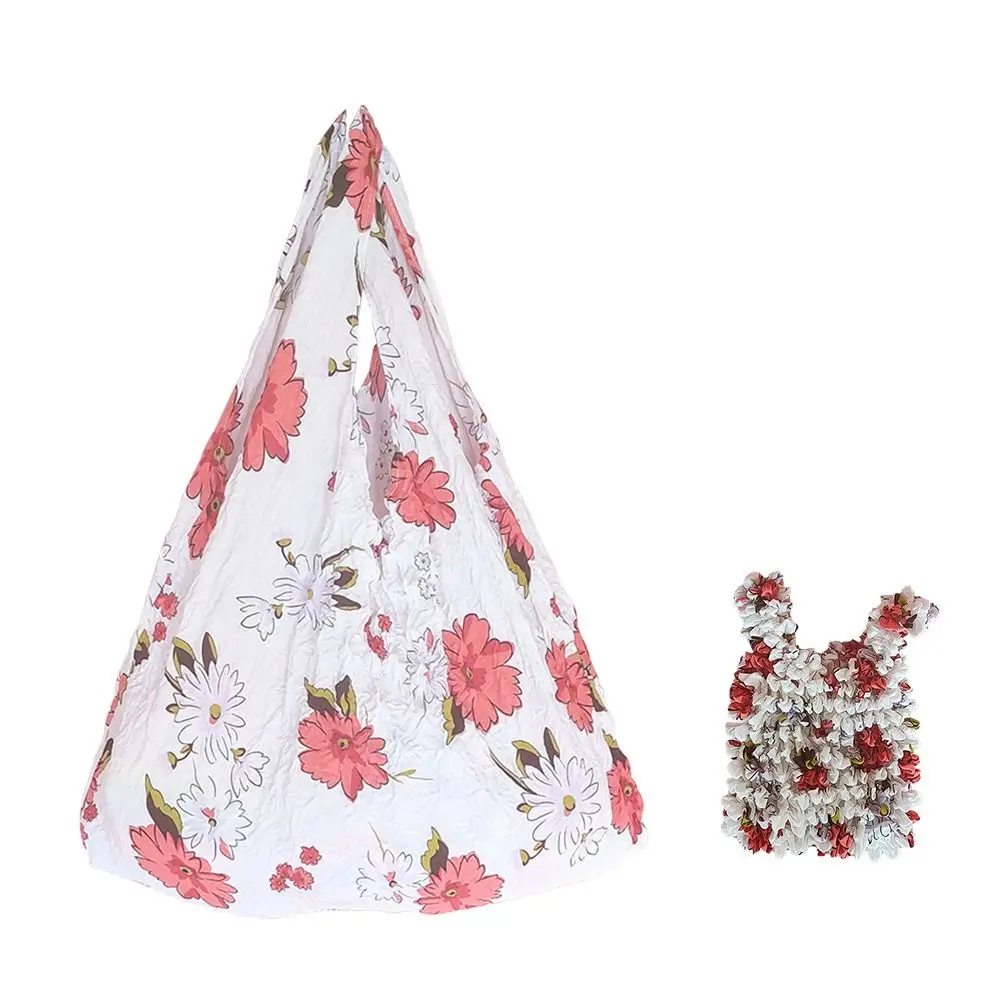 Sweet Bubble Foldable Stretch Bag Elastic Chiffon Handheld Shopping Bag Expansion Flower Floral Paddy Bag Food