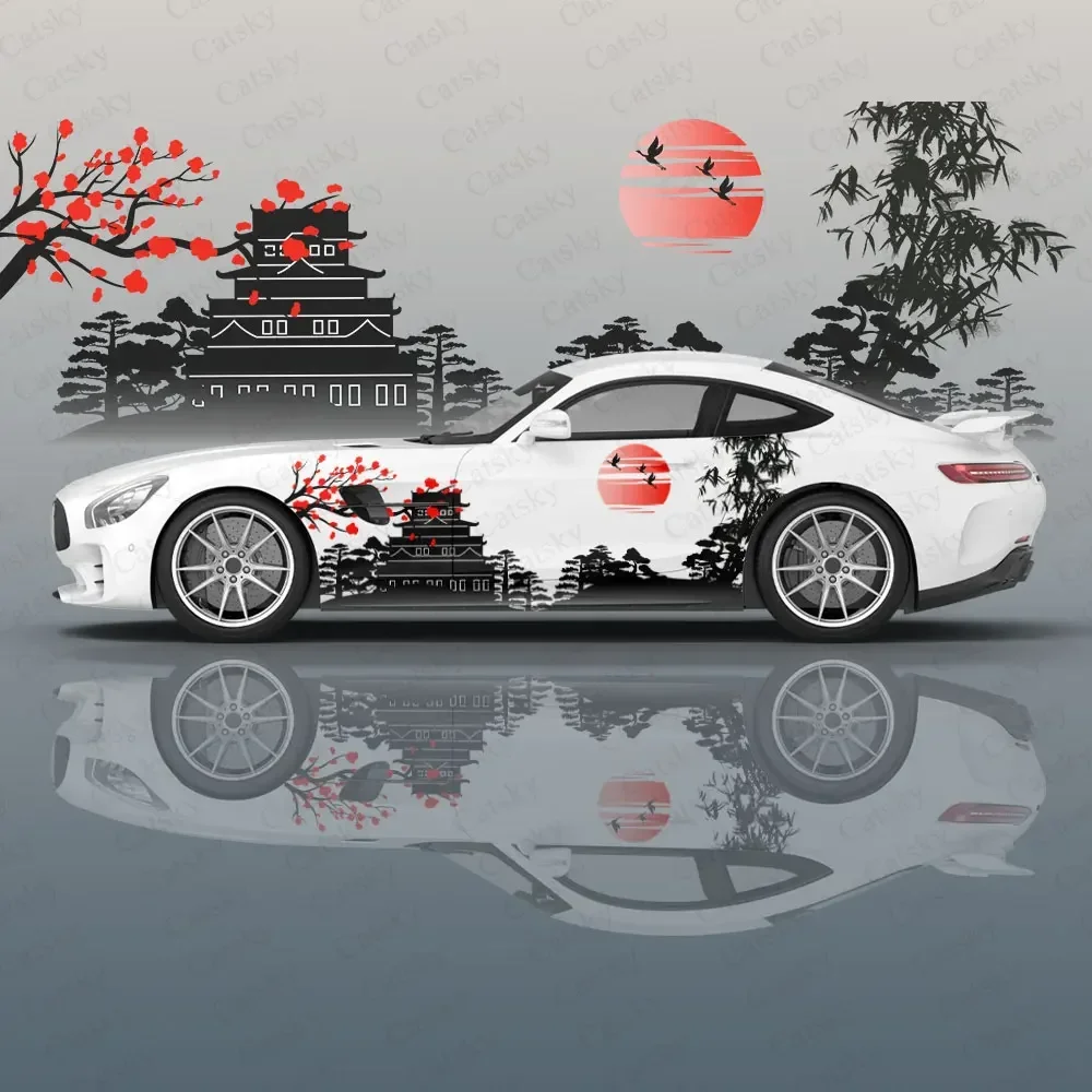 Japanese element ink painting Car Decal Protective Film Vinyl Itacar Racing Side Graphics Wrap Spray Paint auto Stickers Film