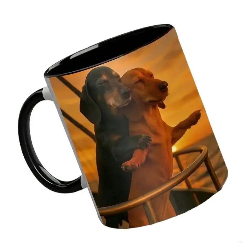 F19B Couple Dachshund Love Coffee Mug with Romantics Pose Design Ceramic Hot Cold Beverages Cup Gift for Couples Dog Lover