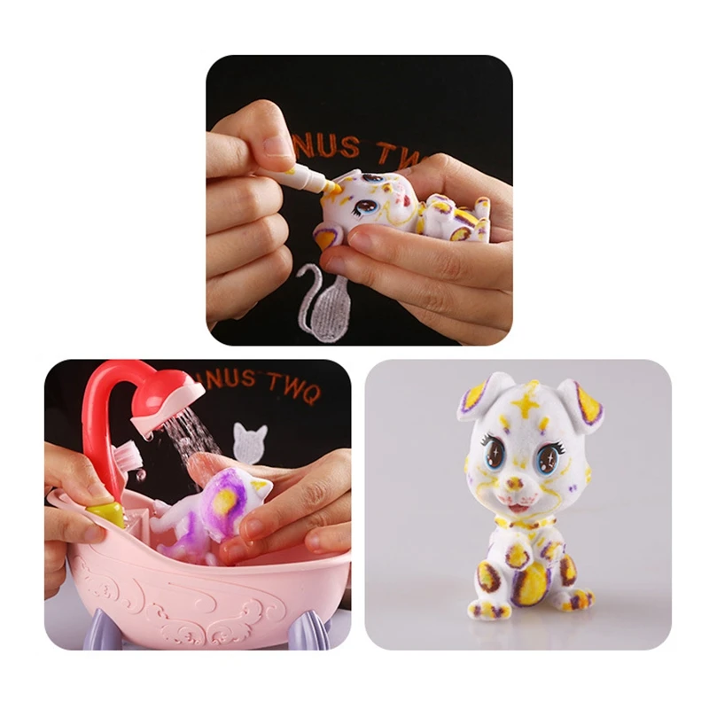 Diy Pet Painting Doodle Pet Frosted Animal Toy Set Come And Bathe Your Pet Graffiti Handmade Toy For Children Gifts