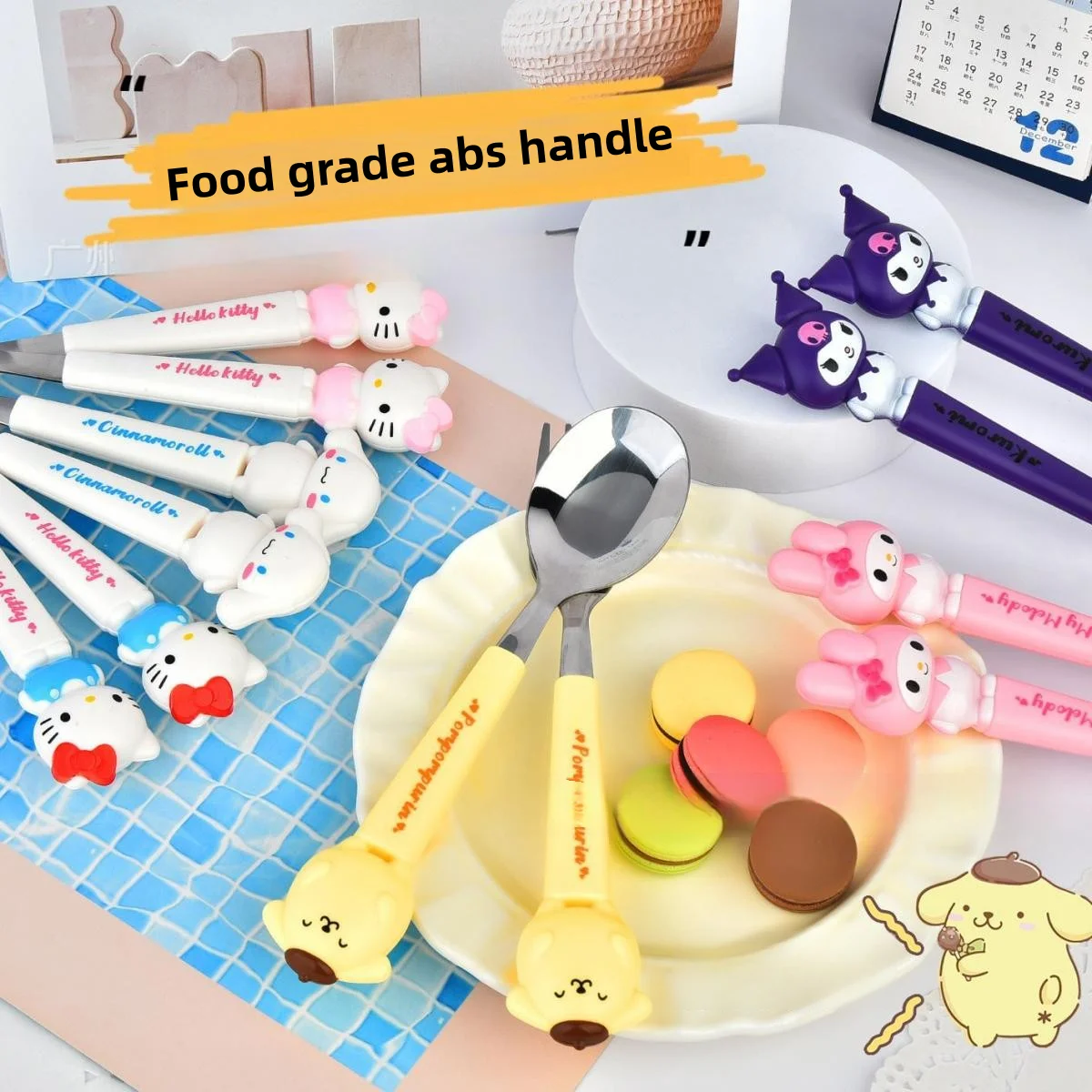 Sanrio Hellokitty Kuromi Mymelody Cinnamoroll Kawaii Travel Cutlery Set Fork Spoon Student Dinnerware Sets Kitchen Tableware