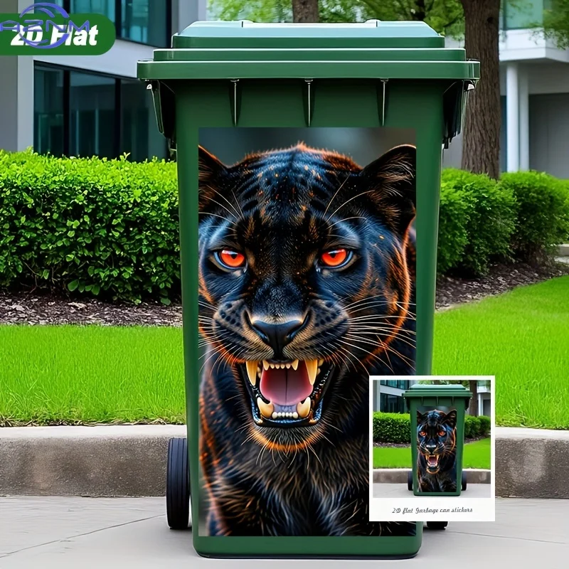 2D Flat Printing 1pc Trash Can Sticker ×inch, Black Panther Roaring Realistic Style Design, Self-Adhesive Wall Decal Wallpaper