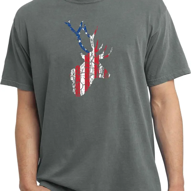 

Distressed American Deer Flag Pigment Dyed T Shirt
