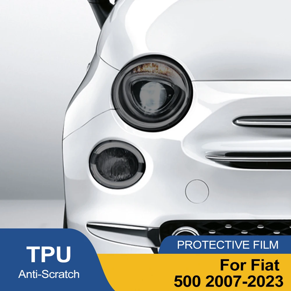 Smoke Black Pre-cut Car Headlight Protective Film For Fiat 500 2019-2023 TPU PPF Anti-Scratch Car Vinyl Wrap Kit High-Gloss Film
