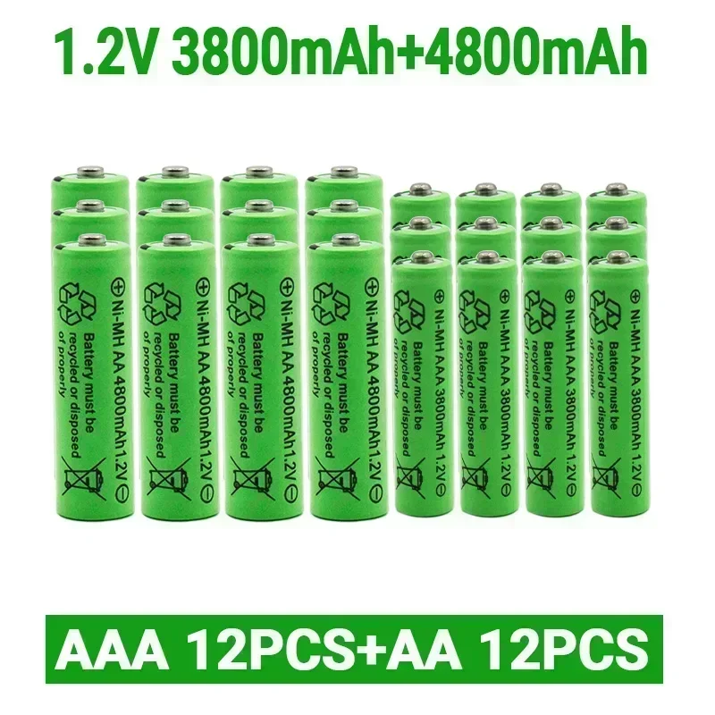 Pilas recargables de 1,2 V, AA, 4800mAh, NI-MH + 1,2 V, AAA, 3800 MAh