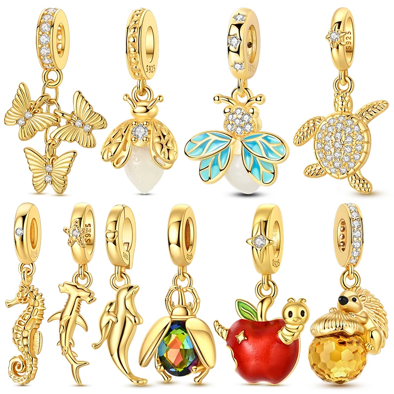Hot Sale Gold Plated Animal Shape Series Pendant Charm Beads Fits 3mm Bracelet Bangle Necklace For Women Luxury DIY Fine Jewelry