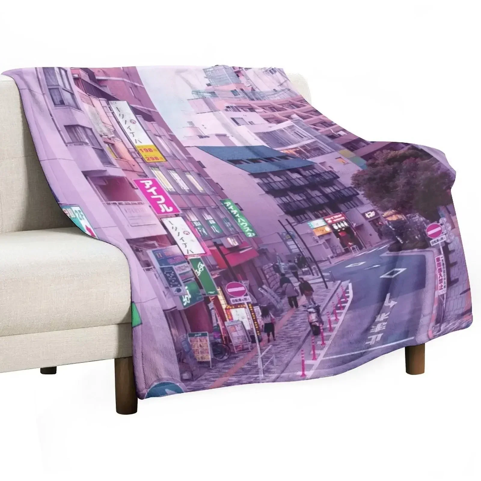 Pink City Pop Aesthetic Tokyo Japan Poster Vaporwave lofi moody vibe Throw Blanket Travel Large Blankets