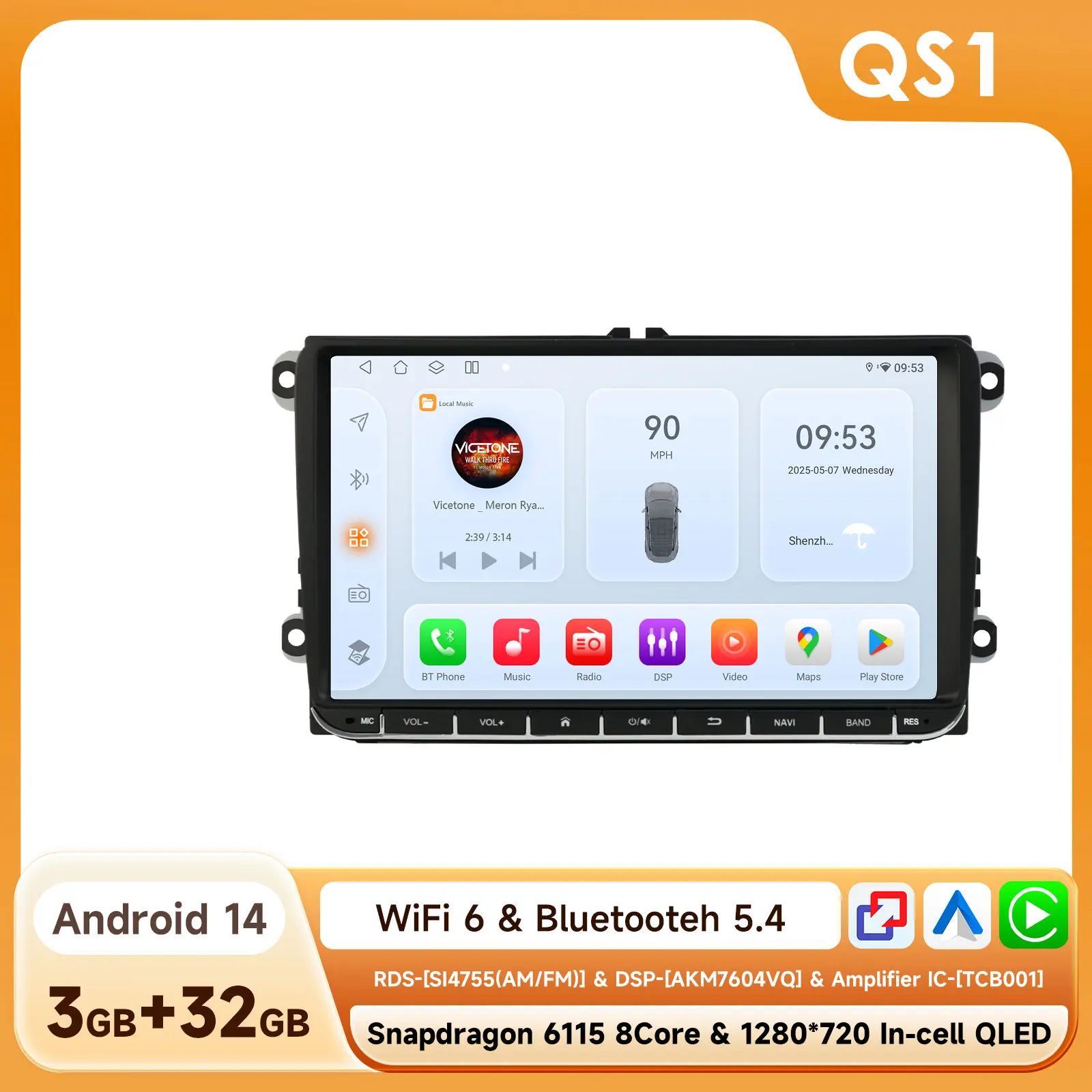 Hizpo 9 inch CarPlay Android Auto autoradio voor VW Volkswagen Golf Passat B6 B7 Skoda Seat Octavia Polo Tiguan RDS DSP GPS BT 4G