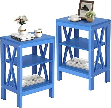 

Side/End Table with Storage Shel Nightstands or Children's Living Room Bedroom Oice, Set o 2, k Blue