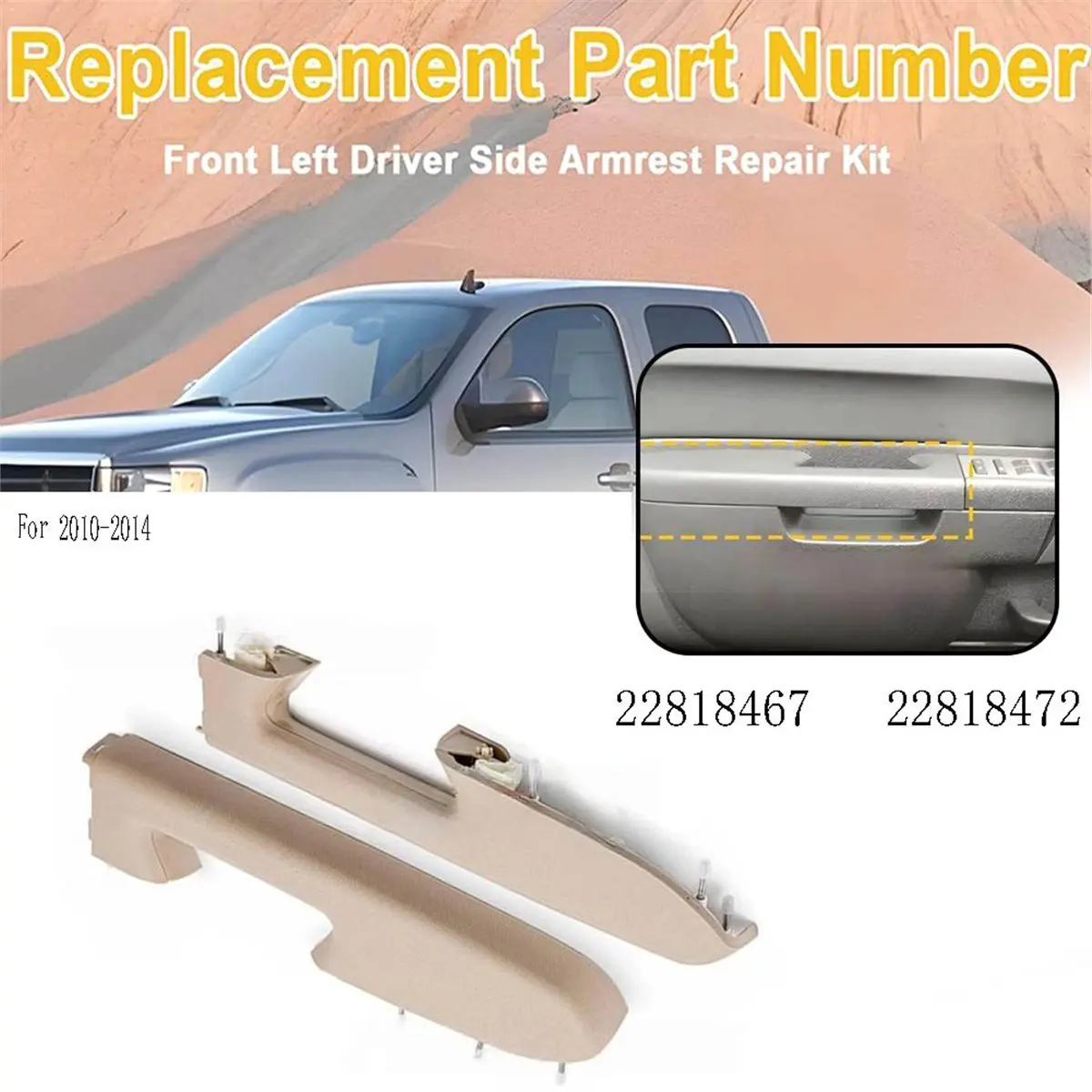 L96A Front L+R Door Armrest Panel Repair Kit for Chevy Silverado GMC Sierra 1500 2500HD 3500HD 2010-2014 22818467 22818472