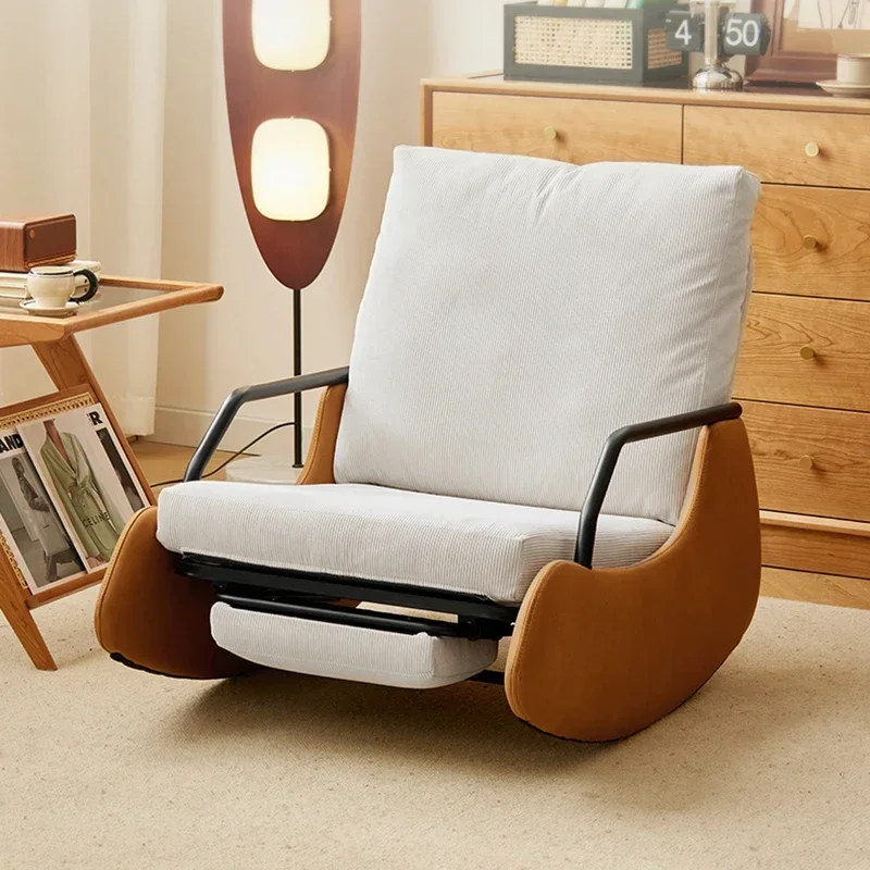 #Leisure Arms Rocking Chair Lounge Floor Adults Sturdy Single Ergonomic Chair Fluffy White Sedie Da Soggiorno Nordic Furniture