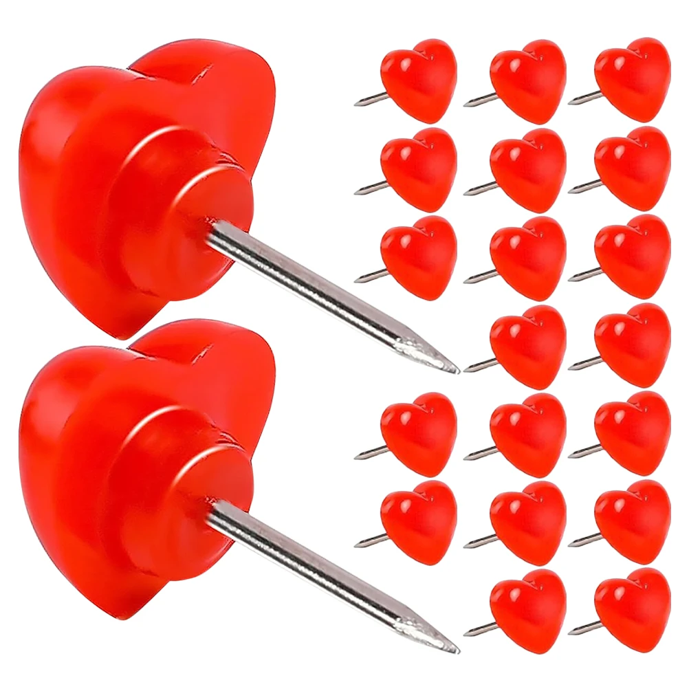 50Pcs Heart Push Pins Red Decorative Thumb Tacks Steel Point Plastic Bulletin Board Pins Cork Board Photo Note Map Markers