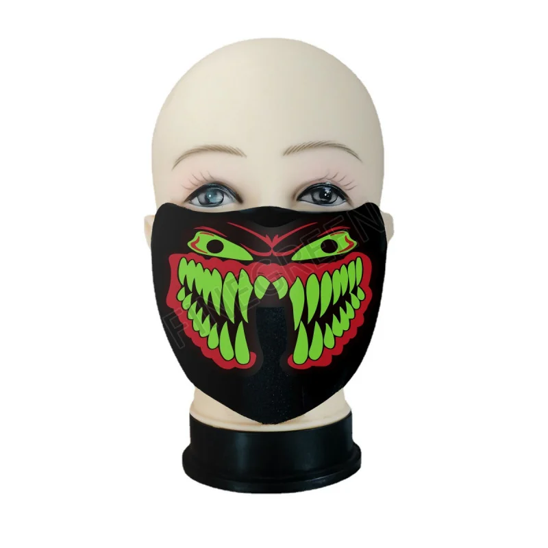 قناع إضاءة LED للتحكم الصوتي للهالوين، قناع موسيقى متزامن وامض متوهج، قناع تنكر للحفلات التنكرية، توصيل البقعة