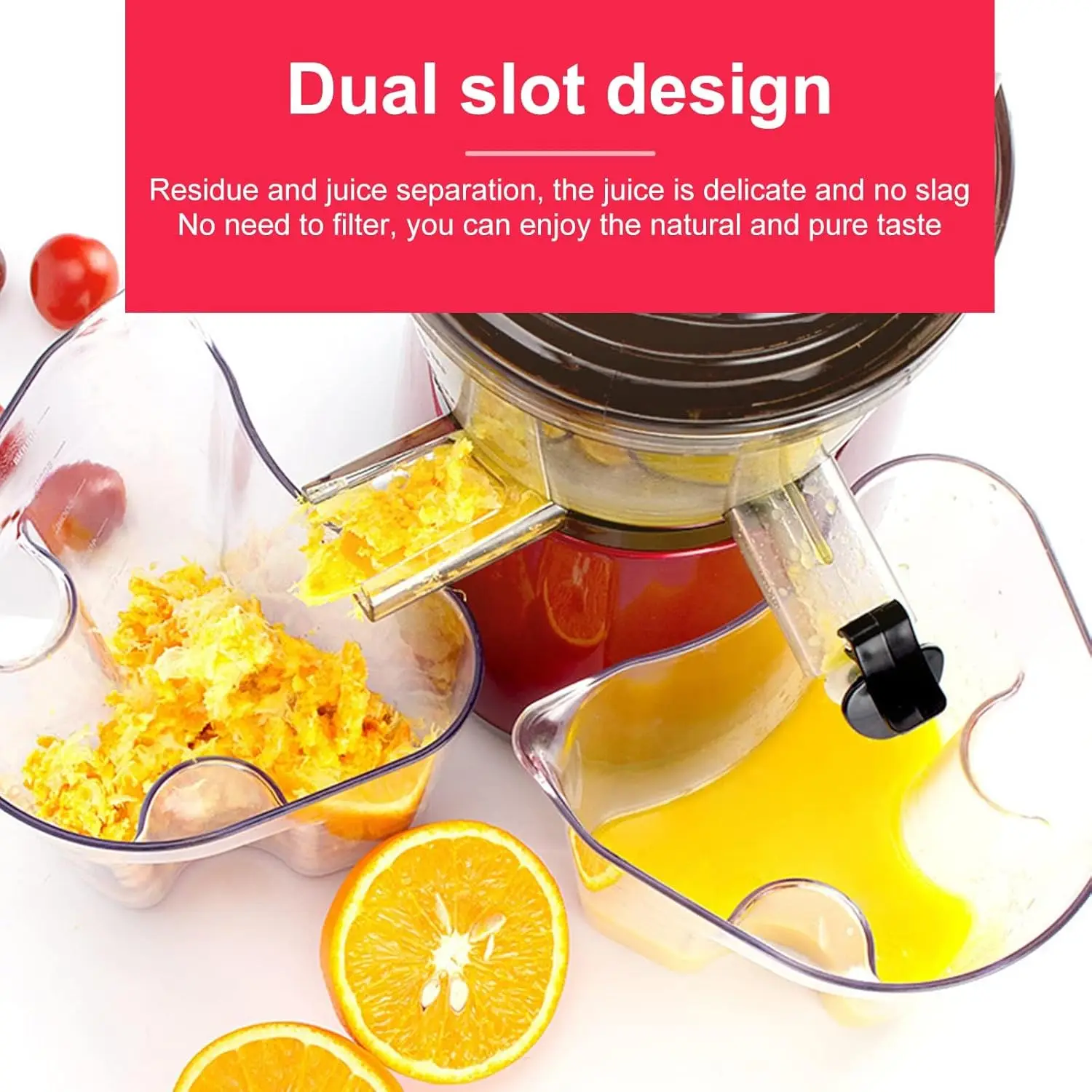 OverTwice Slow Masticating Juicer Cold Press Juice Extractor Apple Orange Citrus Juicer Machine with Wide Chute Quiet Motor