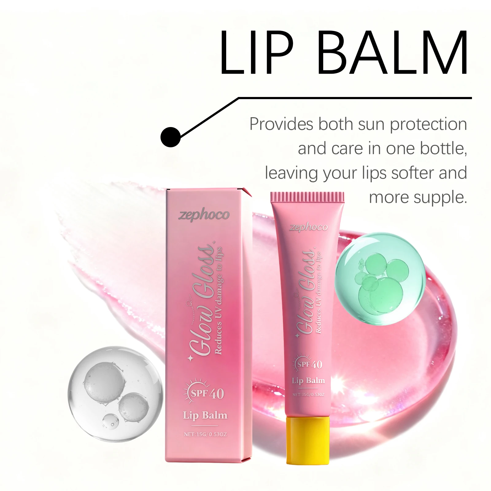 Kryształowy Balsam do Ust Nawilżający Błyszczyk do Ust SPF 40 Redukuje Szkodzenia UV Wzmacnia Barierę Ust Rozjaśnia Kolor Ust Szminka Kosmetyki
