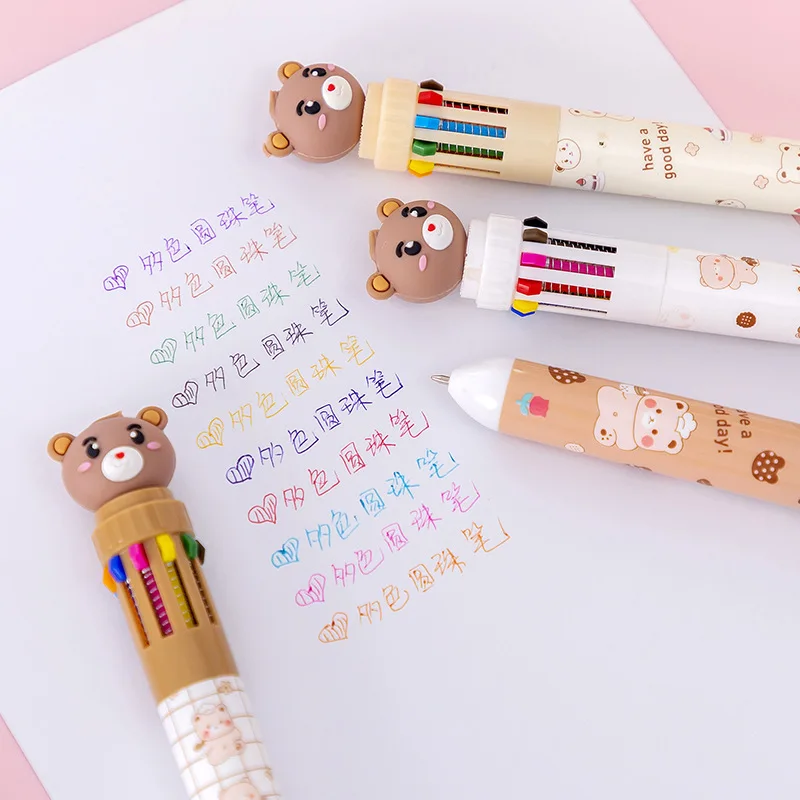 10Pcs/Lot Cute Cartoon Bear 10 Colors Ballpoint Pens Kawaii Multicolor Pens School Office Supplies Ball Pen Writing Stationery