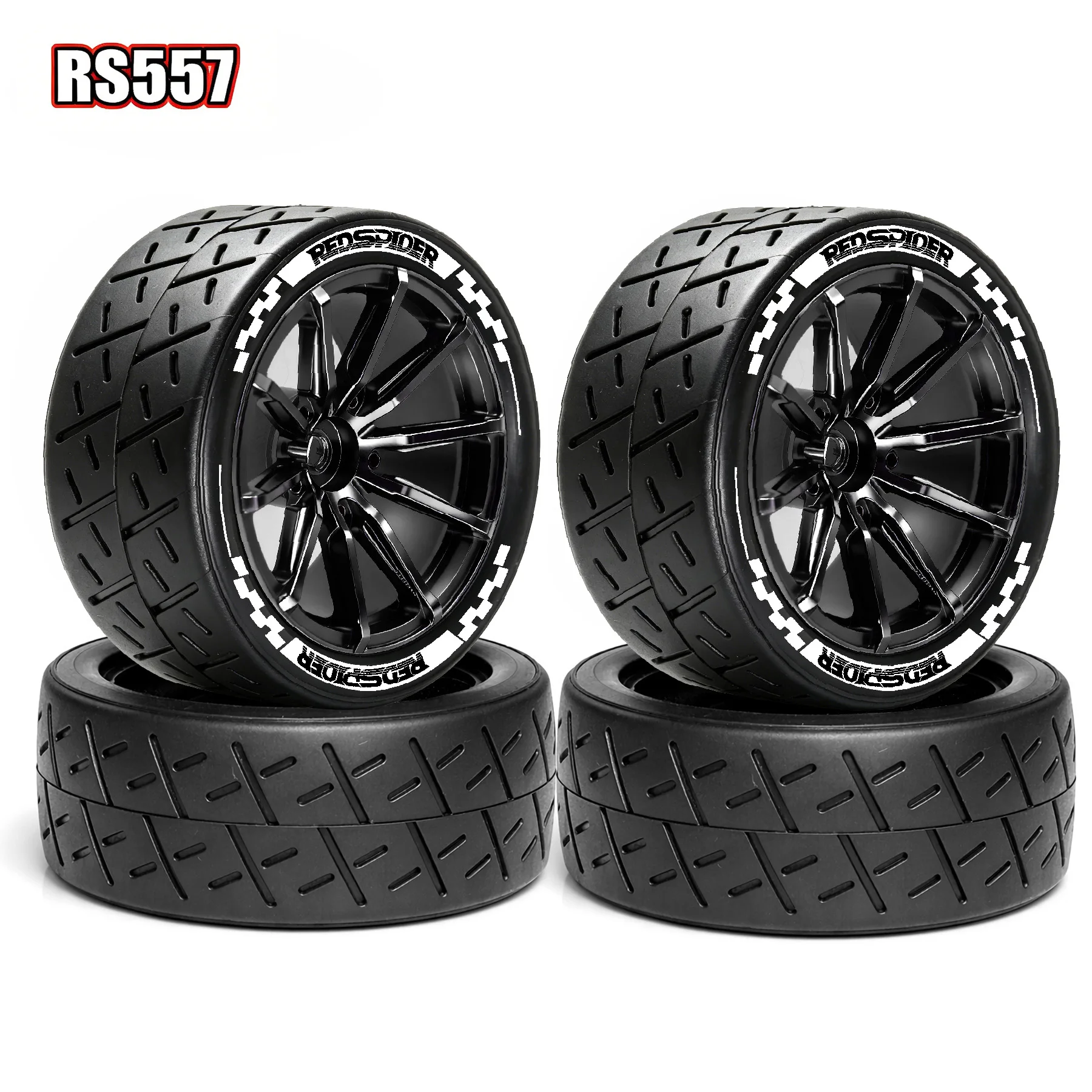 

1/10 RC On-Road Car Tyres and Wheels Tire & Alloy Aluminum Rims 4pcs Hex 12mm for 1/10 HSP Tamiya HPI Kyosho On Road Touring