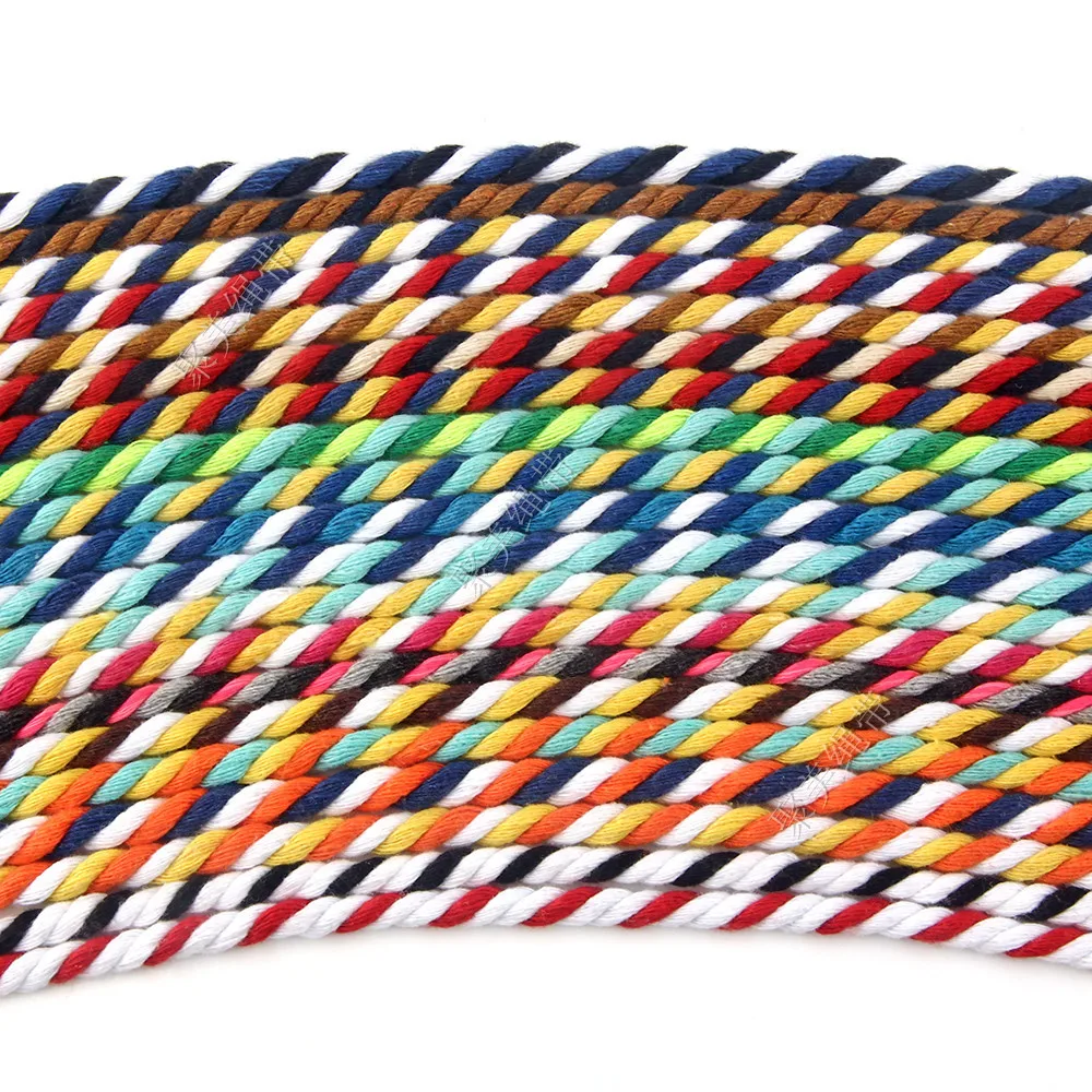 6mm Tricolor 3 Strand Cotton Rope Natural Twisted Cord Handwork Braided Crafts Colorful Rope DIY Home Textile Decoration 10meter