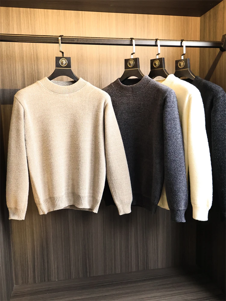 

Мужской вязаный свитер из ткани из синели в американском стиле ретро, круглый пуловер из мягкого полиэстера и нейлона