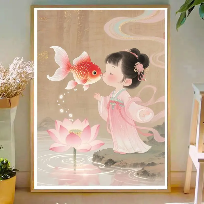 

Набор для вышивания крестиком «Девушка с рыбой», 9CT/11CT, в китайском стиле, с нитками и иглой, для рукоделия и декора дома