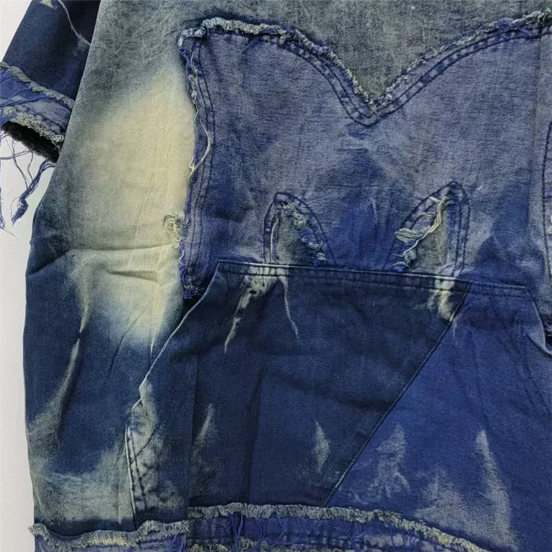 WTHT, trajes Vintage a la moda para mujer, camiseta vaquera de manga corta de retazos, conjunto de pantalones vaqueros sueltos de cintura alta para mujer, primavera 2025, 1LS884