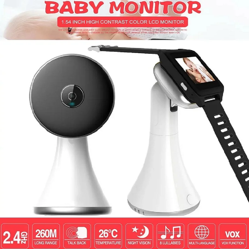 Wireless Watch Type Baby Monitor, Baby Nanny Intercom, Night Vision Temperature Monitoring and Caregiver Security Protection