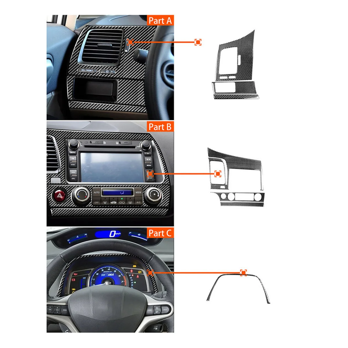

7Pcs Carbon Fiber Interior Dashboard Cover Trim for Honda Civic 8Th 2006-2011-A51K