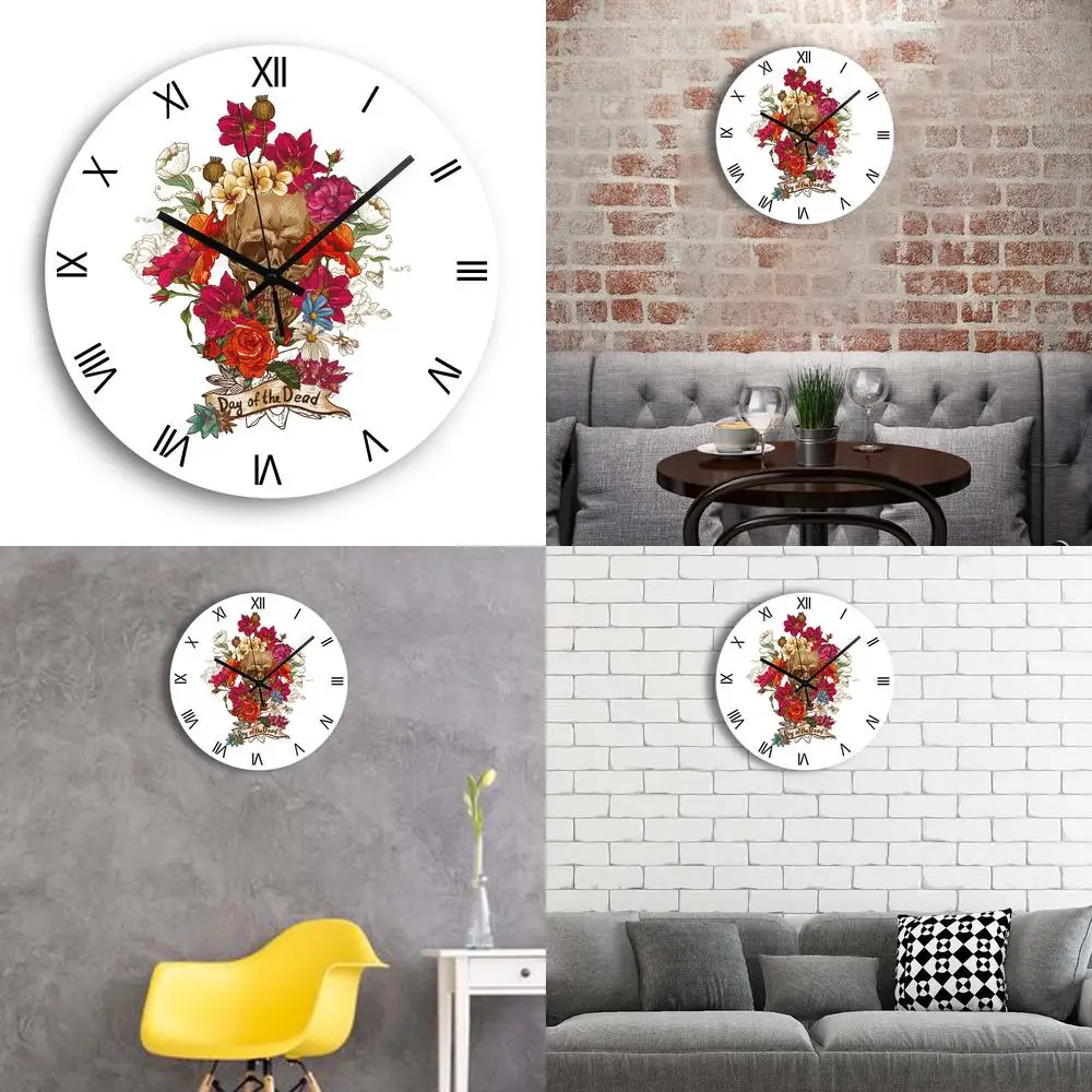 

Настенные часы с черепом и цветком, акриловые бесшумные часы, круглые, уникальные, модные, популярные