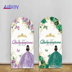 AIBIIN-Fondo de arco de quinceañera, decoración de fiesta de cumpleaños, fondo Floral, corona, retrato de mesa de pastel para niñas, Photozone