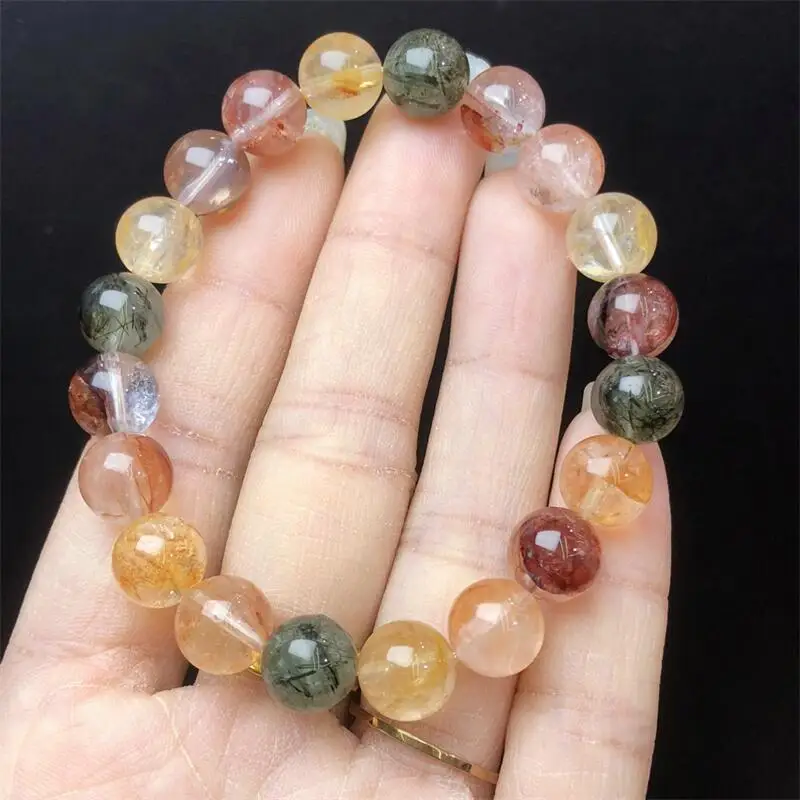 9.5MM Natural Colored Fire Quartz Hematoid Bracelet String Charms Strand Exquisite Jewelry Healing Crystal Energy Gift 1pcs
