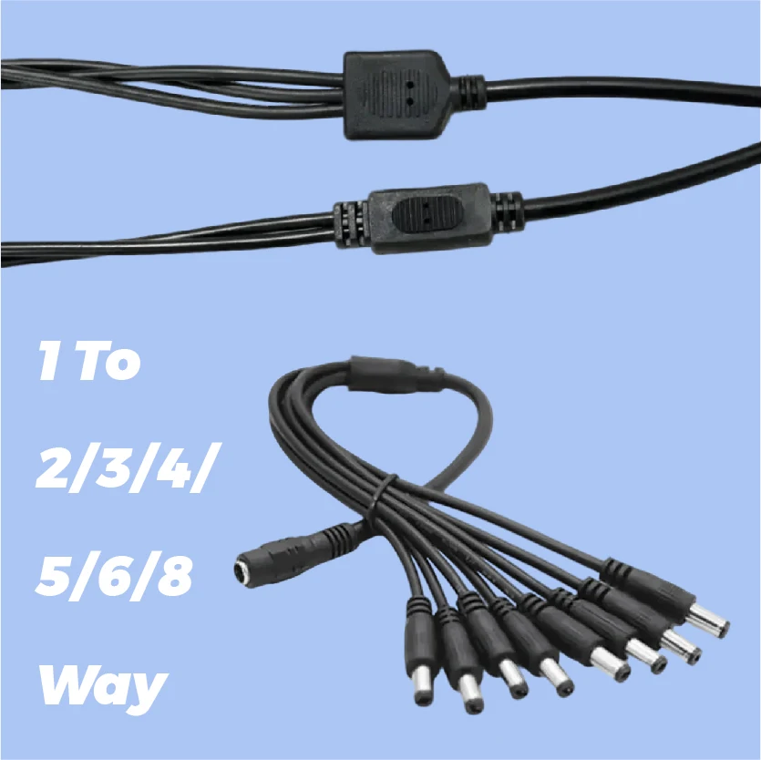 40CM 12V DC Power Splitter Cable 5.5x2.1mm 1 to 2 3 4 5 6 8 Way for LED Strips and CCTV Cameras