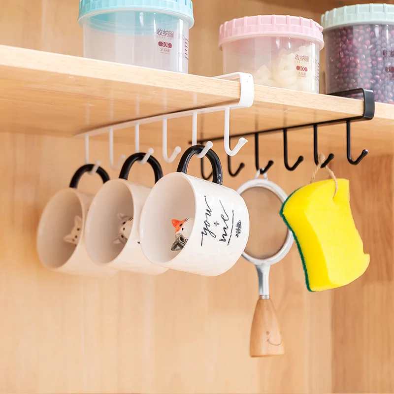 

Iron Cabinet Traceless Hook Six-Piece Storage Hanger Multi-Row Hook Wardrobe Kitchen Punch-free Traceless Hook