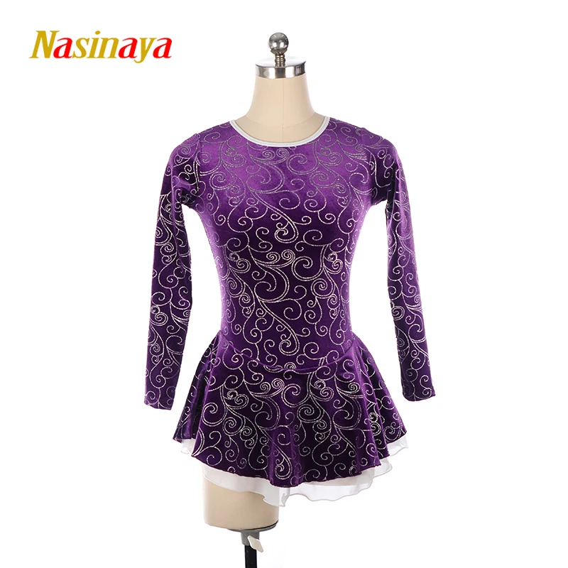figure skating performance suit ice skating suit children adult girl competition level skirt velvet silver flower splicing whit