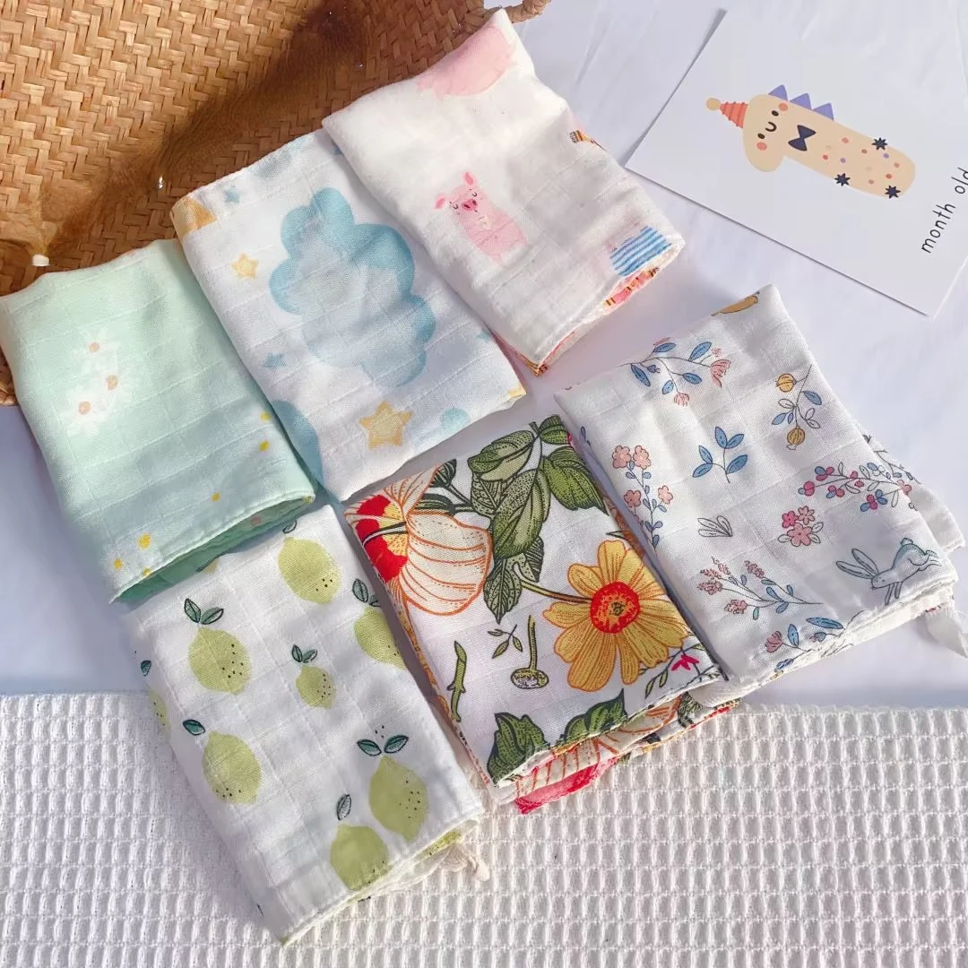 4 Layer Gauze Muslin Squares Bamboo Cotton Baby Towel Handkerchief Soft Baby Face Shower Towel Saliva Towel Baby Stuff