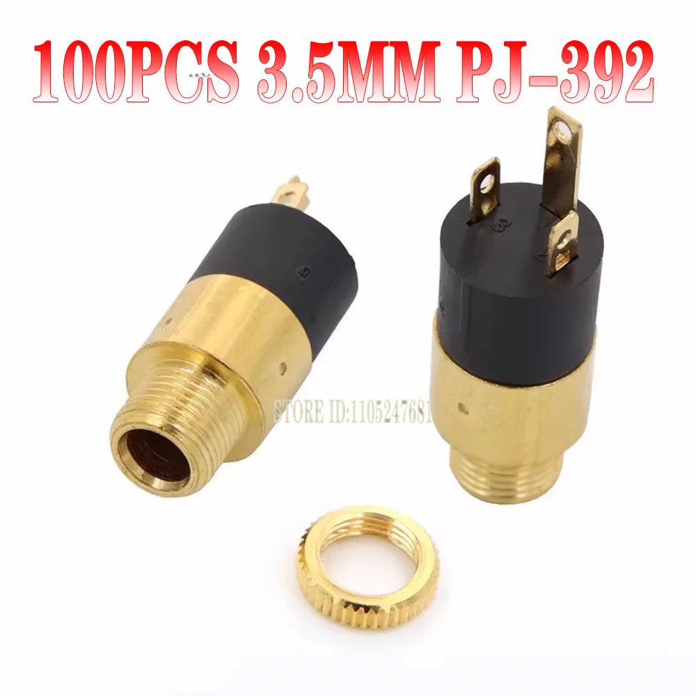 100pcs 3.5mm Stereo Female Socket PJ-392 Gold Plated Jack with Screw Audio Headphone Connector