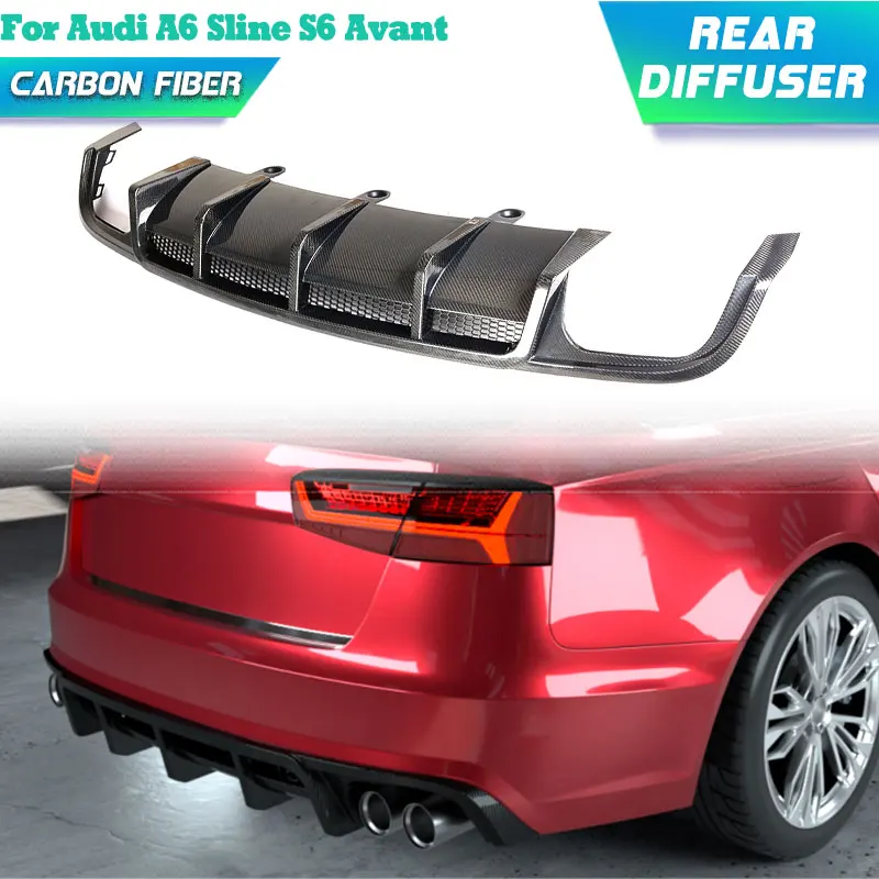 

Carbon Fiber Car Rear Bumper Diffuser Lip Spoiler for Audi A6 Sline S6 Avant 2015-2018 Auto Racing Rear Apron Lip Body Kit
