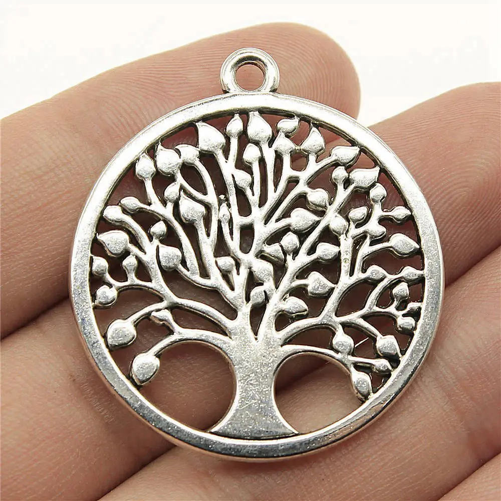 2pcs/lot 38x34mm New Round Tree Of Life Charms For Jewelry Making Antique Silver Color 1.5x1.34inch