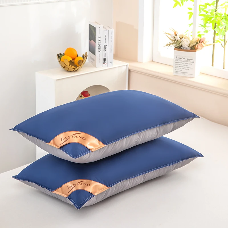 Luxuriöses, hochwertiges, zweifarbiges Kissen mit doppelter Naht in Blau-Grau, hochelastisches 5-Sterne-Hotelkissen, Schlafkissen für Zuhause und Schlafzimmer – Detail 4