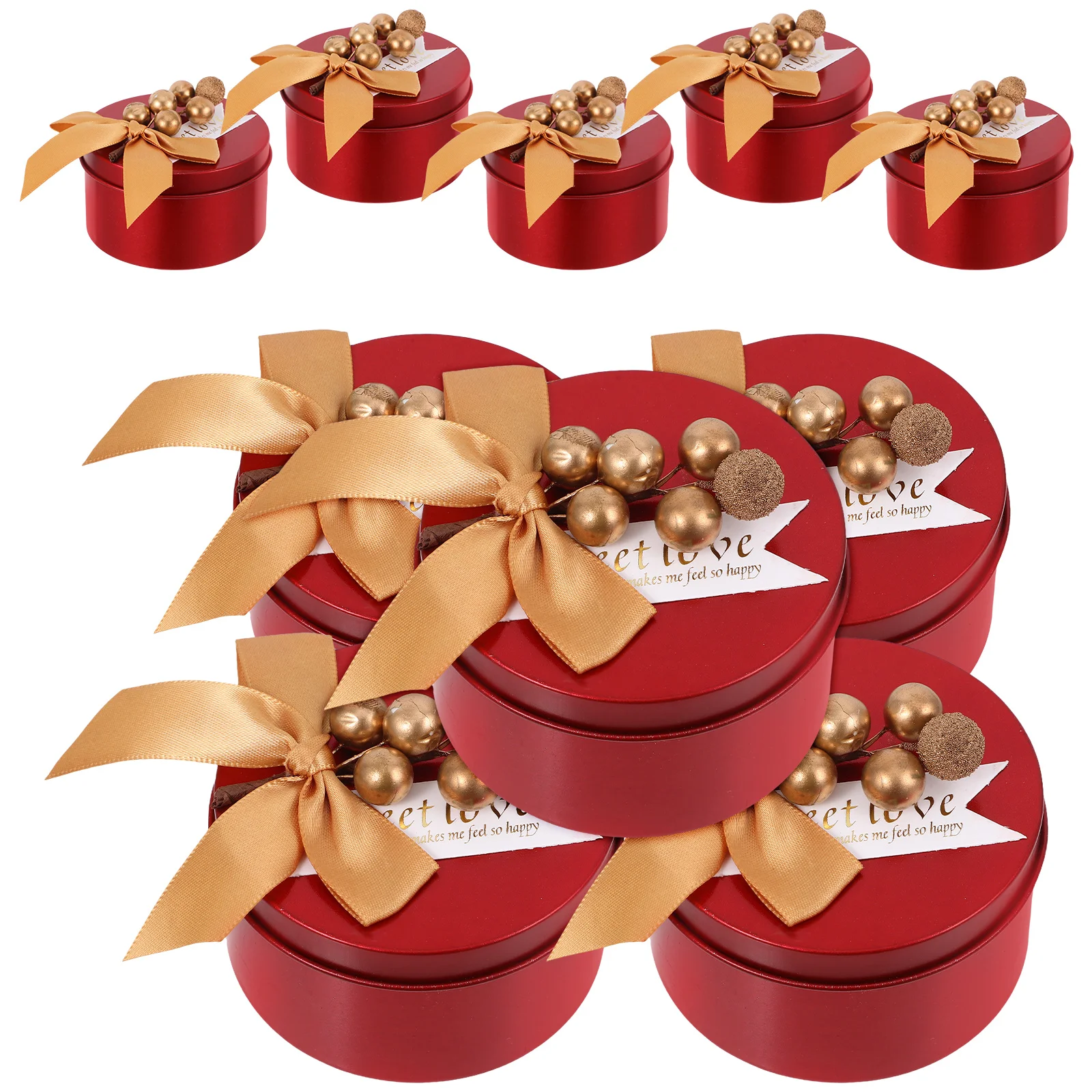 

10 Pcs Candy Jars with Lids Tinplate Box Wedding Supplies Gift Holder Packing Red Boxes Bowknot Container