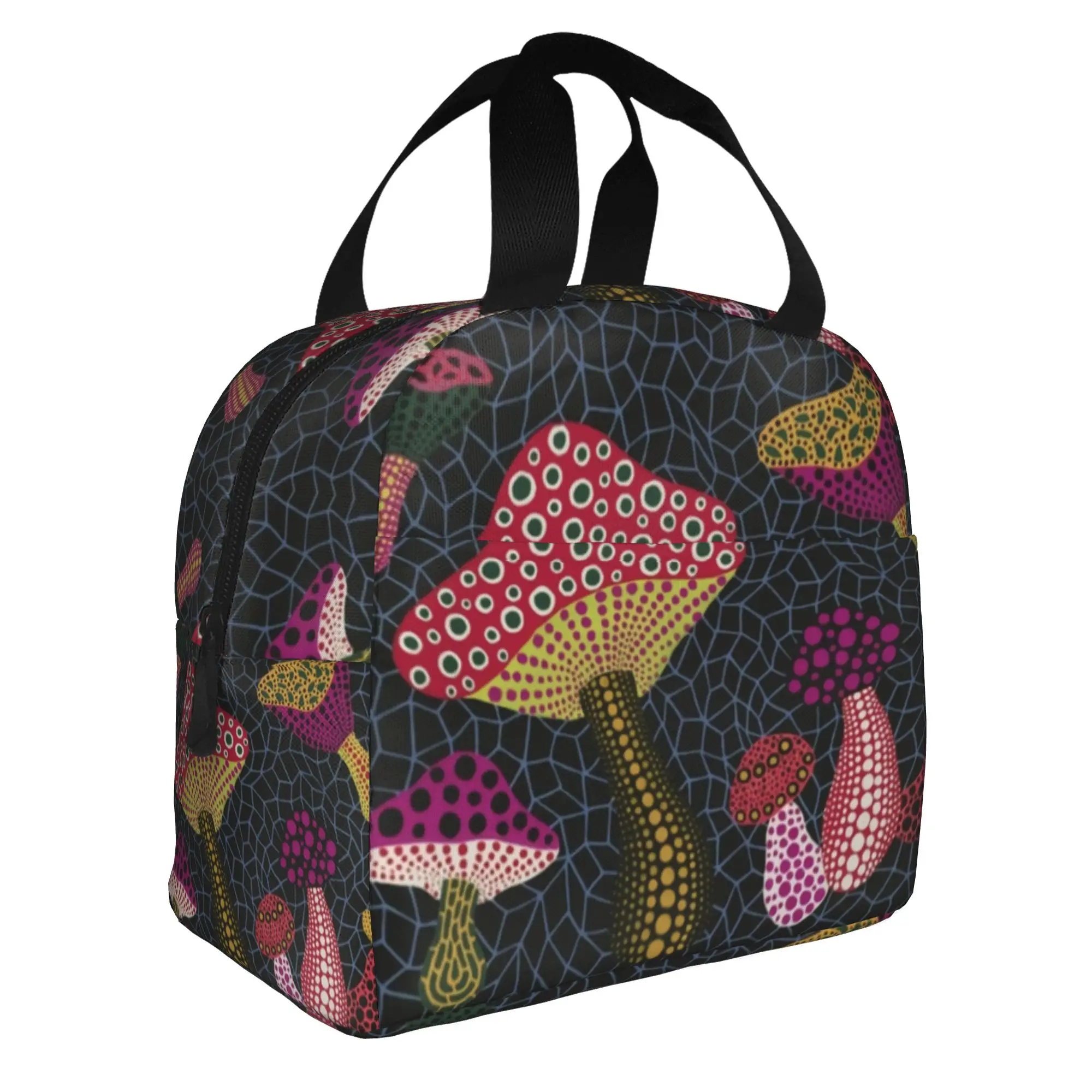 Mushroom Yayoi Kusama Thermal Insulated Lunch Bags Women  Portable Lunch Tote for Outdoor Picnic Multifunction Food Box