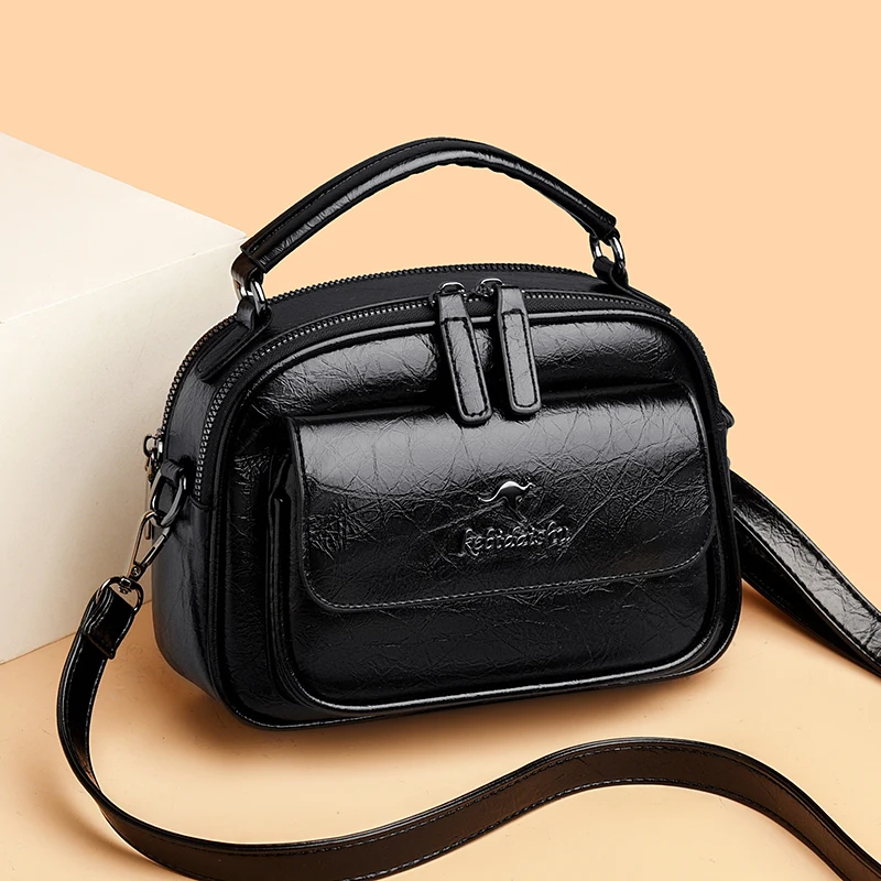 

New Woman Fashion Double Zipper Leather Shoulder Bag Ladies High Quality Retro Style Handbag Female Luxury Design Crossbody Bag