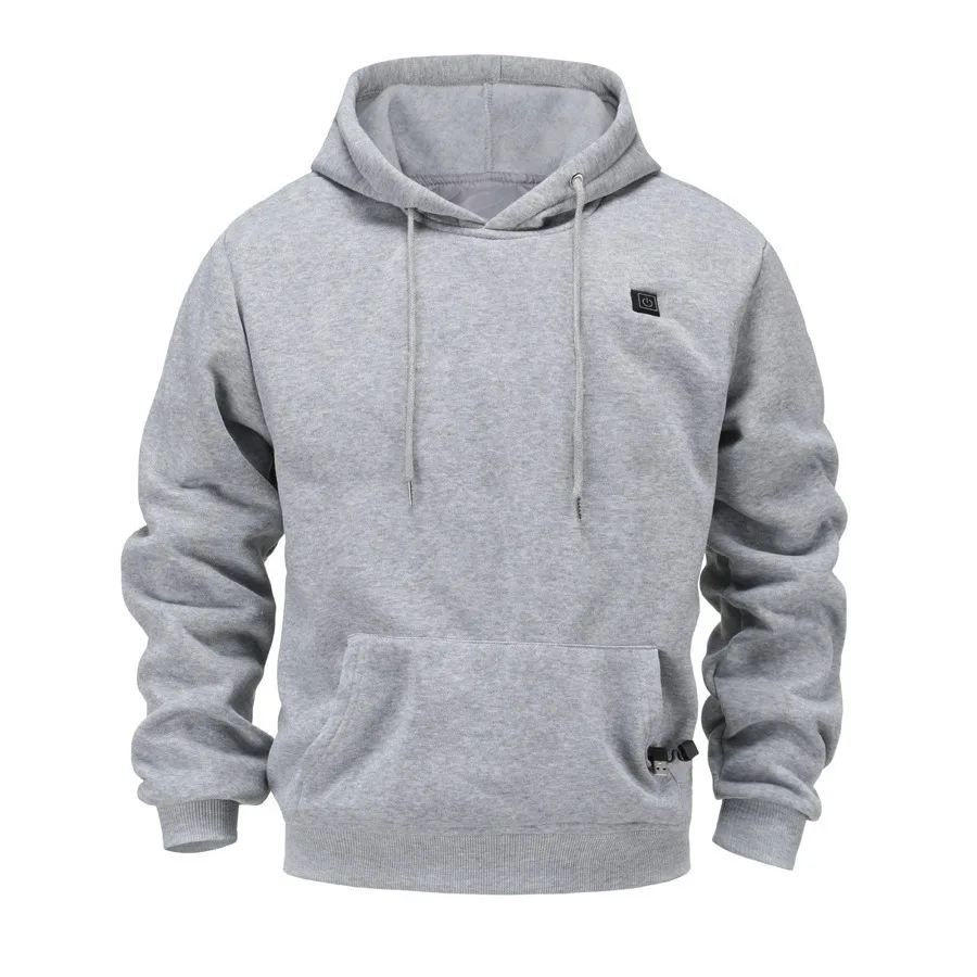 Sweater Fleece Berkerudung dengan Pemanas USB untuk Pria - Sweater Pemanas Listrik Hangat untuk Pakaian Santai Luar Ruangan