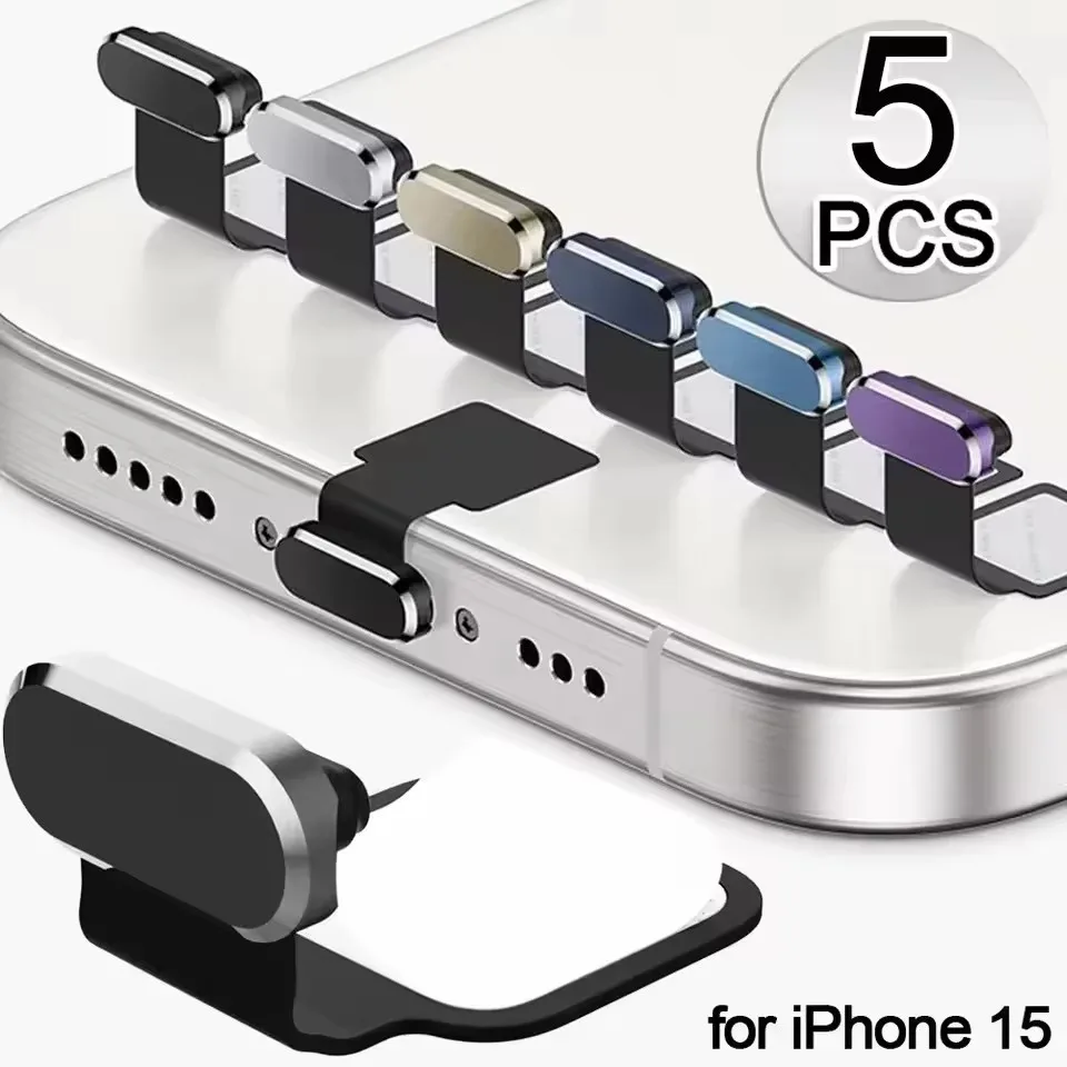 5/1PCS Luxuy Metal Type C Dust Plugs Cellphone Anti-dust Protectors for IPhone16/15 17 Pro Max 18promax 15/16Pro Protector Caps