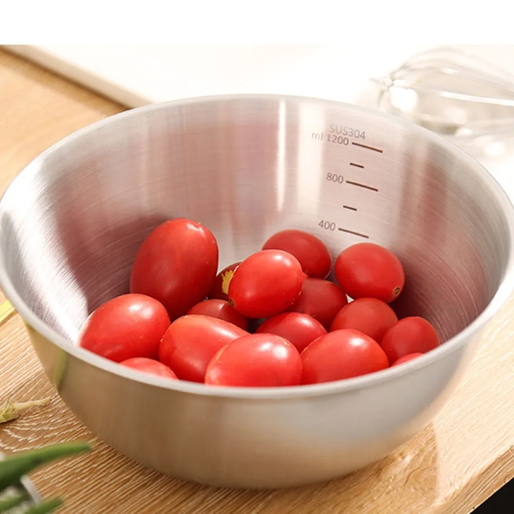 3Pcs Rustless Steel Serving Bowls Inner Etched Measurement Scale Smooth Polished Food Grade Bowls Thickened Deep Round Bowl